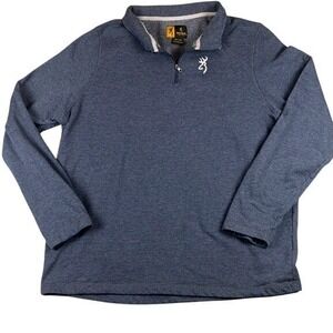 Browning Mens XXL Heathered Navy Blue Quarter Zip Pullover Buckmark Logo